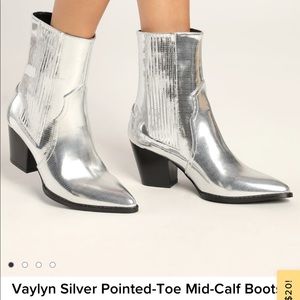 Silver pointed toe mid- calf cowboy boots